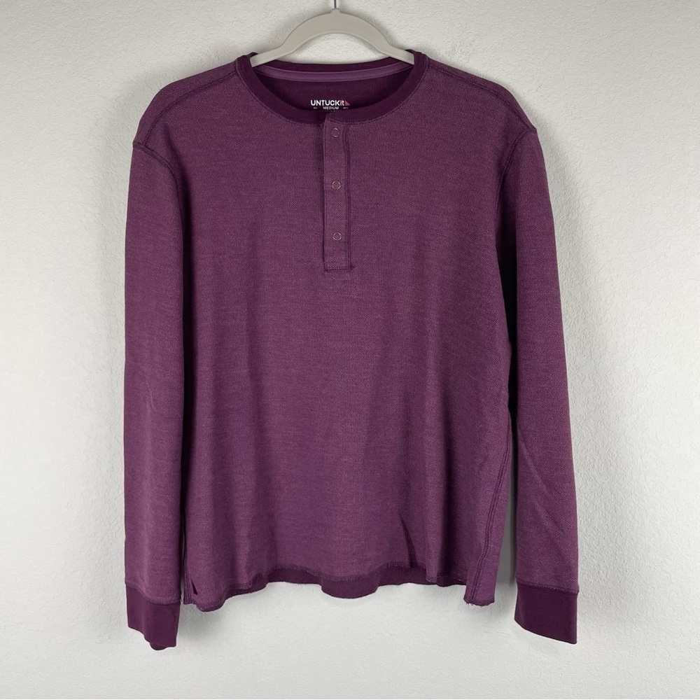 Untuckit Purple Textured Schrock Long Sleeve Henley Shirt Size Medium